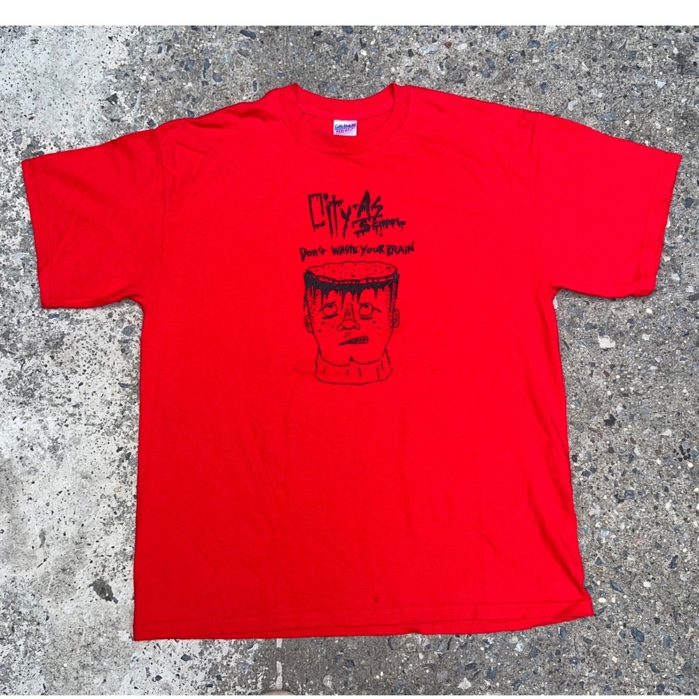 Vintage Red Graphic T-Shirt Mens XL Dont Waste Your Brain Heavy Cotton